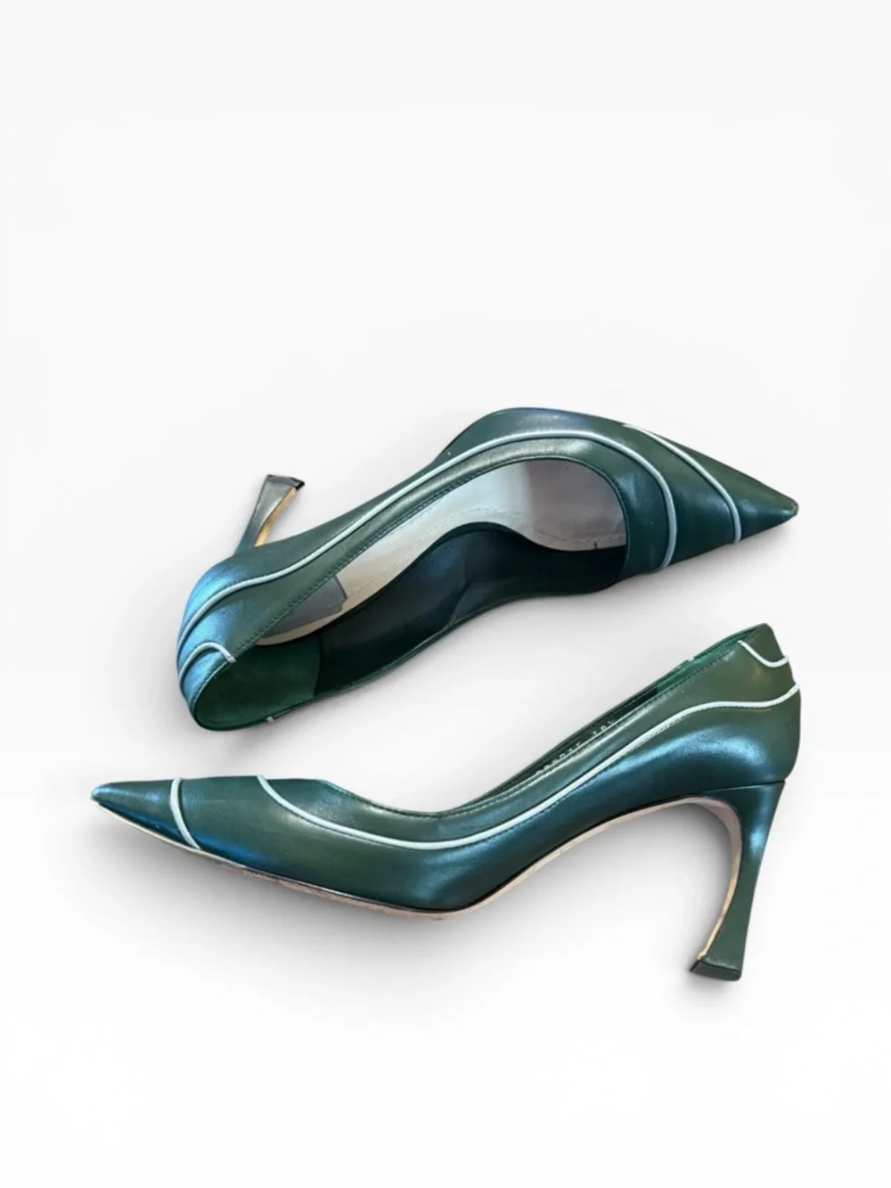 Christian Dior Chromatic  Green Leather Curved Stiletto Pumps EU 38.5 US 8.5